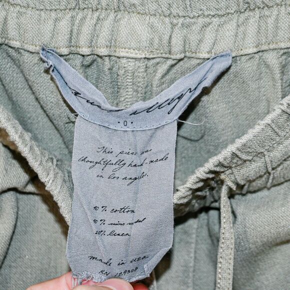 Raquel Allegra Women's wide leg Drawstring Pants in green fringe hem size 0 - Picture 6 of 9